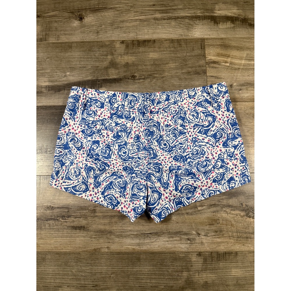Lilly Pulitzer Walsh Shorts Size 8 Blue White Print Cotton Flat Front - Picture 2 of 8